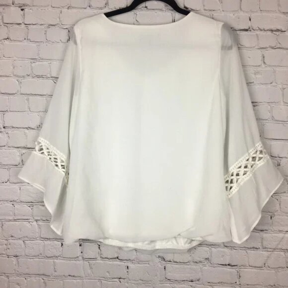 AGB White Sheer Boho Flowy Long Bell Sleeve Blouse Medium - Picture 5 of 8